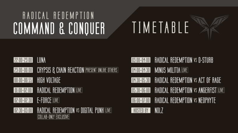 Radical Redemption 2018 timetable 
